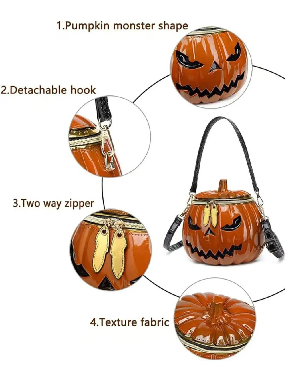 Women's Yellow Pumpkin Crossbody Purse For Gothic Halloween Shoulder Bag Purse